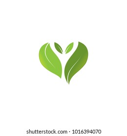 love logo with leaf concept