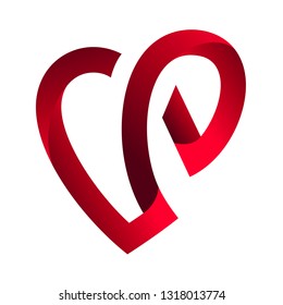 love logo, letter p and love line ribbon in the love logo concept