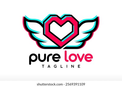 Love Logo, Pure Love Logo Design, Celebration Logo, Freedom icon, Flying Love, Cuddle cation logo, angel wings Vector Icon Symbol Silhouette Illustration brand identity social media website marketing