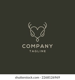 Love logo in the shape of a deer head with line art style elegant template flat vector