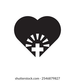 love logo with a shining cross underneath, church cross vector icon, love vector design, bible church vector logo design. 