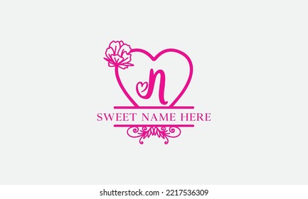 Love logo sign letters with name and valentines day and dating logo vector. love and heart monogram for love romantic passion or wedding day design.