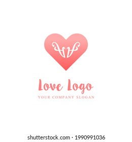 Love Logo mit einem einfachen Design. rosafarbene Zusammensetzung.