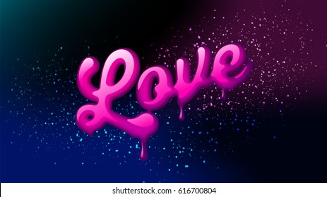 Love logo symbol. Hand lettering. 80's an 90's style. Trendy texture. Concept calligraphy design for greeting card, Valentines day Love letter invitation. Three dimensional logo easy editable.