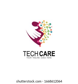 Love logo with technology, Molecular icon, Health care logo, 