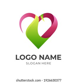 love logo template with 3d red and green color style