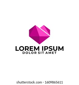 Love logo template with modern geometric heart shape illustration in flat design low poly diamond symbol