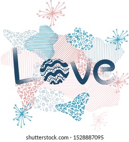 Love logo text design. Template greeting card on geometric background. Vector illustration