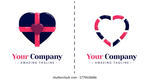 Love logo with the theme of anniversary gifts and line dash. Templates can be used for corporate, dating apps, business wedding events, poster, brochure, wedding invitation,  card, website, banner