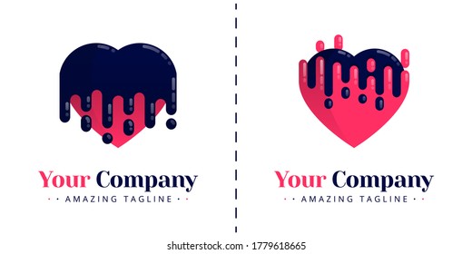 Love logo with the theme of melting and bleeding, melt falling down and up. Templates can be used for corporate, dating apps, events, poster, brochure, invitation, valentine card, website, banner