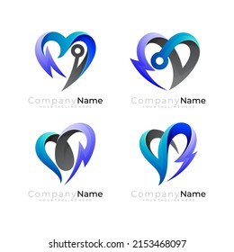 logotipo de amor con tecnología de diseño de truenos, establecer iconos de amor