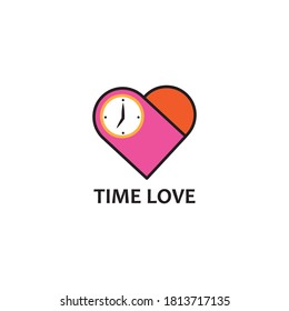 Liebes-Logo-Zeit-Herz-Uhr-Umriss-Farbgrafik Vektordesign