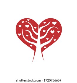 Love logo with tree in vector illustration