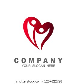 love logo and two person icon, human and love design illustration