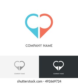 Love logo - two position symbols make heart shape on the white background