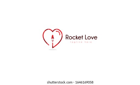 Love logo vector design combined with a rocket plane, with an attractive appearance and red coloring