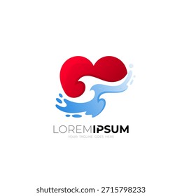 Love logo and water wave design combination, charity logos