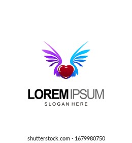 love logo with wings design template and vector