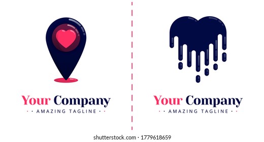 Love logos for online apps with the theme of location and pin, as well as love logos that are melted falling. Templates can be used for corporate, apps, events, poster, invitation, card, banner