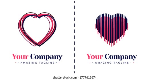 Love logos with overlapping themes and love logos with heart shaped and collapsed lines. Templates can be used for corporate, dating apps, events, poster, brochure,  invitation, card, website, banner