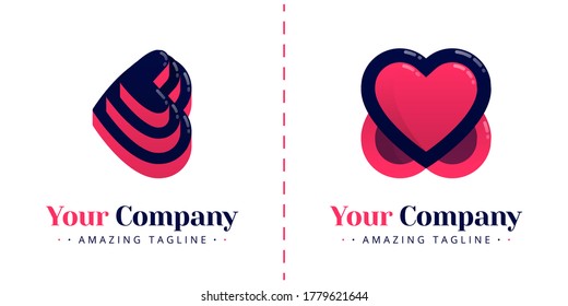 Logotipos de amor con formas de pasteles apiladas y logotipos de amor que se superponen y dan la espalda. Las plantillas se pueden utilizar para empresas, aplicaciones, eventos, afiches, folletos, invitaciones, tarjetas de felicitación, sitios web, banner