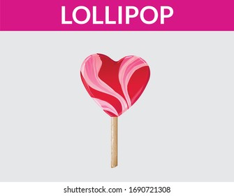 love Lollipop Icon, Colorful rainbow lollipop swirl on wooden stick isolated on white background. Lollipop Set, Vector Illustration Sweet colorful Christmas candy on a stick.