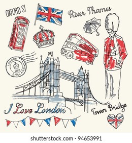 I love London icons doodles drawing