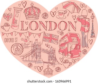 I Love London - icons in heart shape