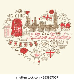 I Love London - icons in heart shape