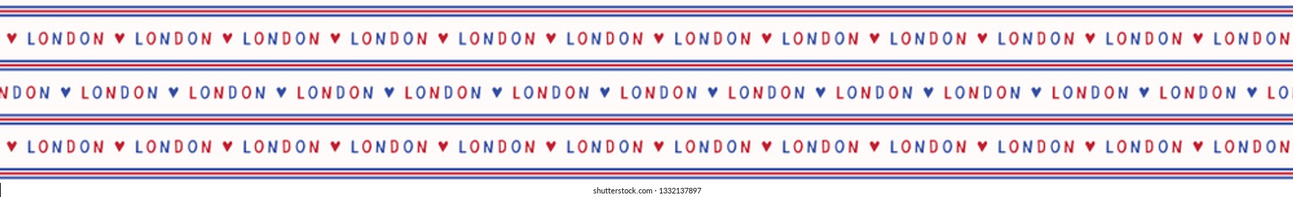 I love London lettering text seamless vector pattern. Famous historical british destination backdrop for travel vacation wallpaper, british uk sightseeing all over print. Typography in red blue white.