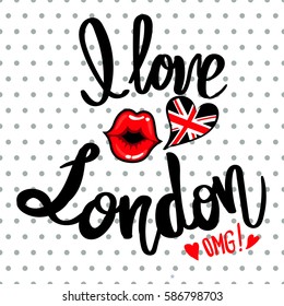 I love London slogan on white background, dots seamless pattern. 
