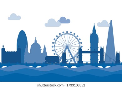 I love London. Vector illustration . Cityscape with famous building. Skyline London city composition.