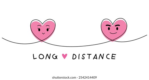 Love long distance cartoon sign and symbol for couple and illustration