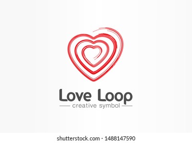 Love loop creative symbol concept. Valentine day, wedding card. Abstract spiral, sex shop business logo idea. Hand drawn red heart icon. Corporate identity logotype, company graphic design tamplate