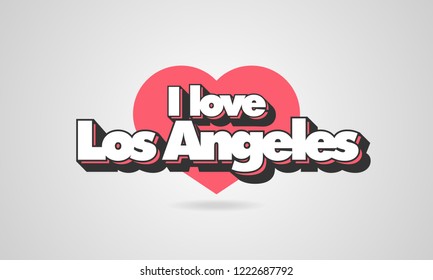 I love Los Angeles urbanistic inscription, LA travel concept illustration with red heart as the background for printing on clothes, typography and web.