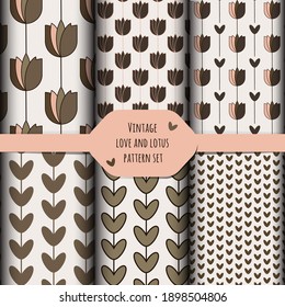 love and lotus vector pattern in vintage colours for any fabric, paper or web background design 