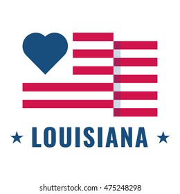 Love Louisiana state  with usa flag, flat vector icon design illustration, banner on white background. Can be used for public holidays in the United States also for theme about tourism. 