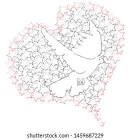 I love loy.Lovely heart made from stars with flying pigeon.So sweet.Romantic.Happy Valentine day.