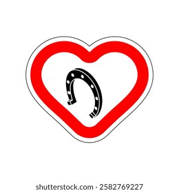 I love luck Horseshoe. I like to Horseshoe. Red road sign in shape of heart. Symbol of love on road