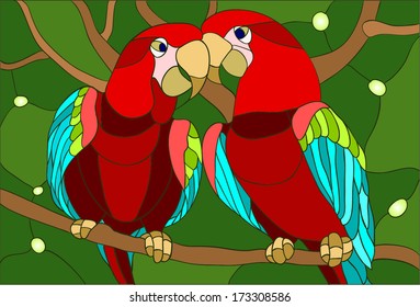 Love macaws stained glass window