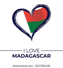 I Love Madagascar Banner with Flag in Heart. Madagascar love Emblem Isolated on White Background. Vector, Illustration, Isolated, Love, Background.