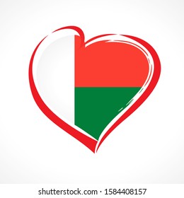 Love Madagascar, heart flag emblem in national colors. Flag of Malagasy with heart shape for Anniversary of the Democratic Republic of Madagascar, 30 December. Vector illustration