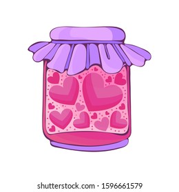 Love magic potion in a glass jar. The icon of the magic elixir. Design elements for Valentine's Day. Decoration for menu or card and poster for happy Valentine's day. Hand drawn illustration in vector