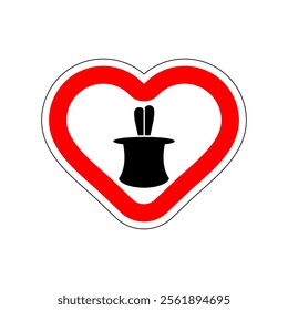 I love magic tricks. I like to magic. Red road sign in shape of heart. Symbol of love on road to magic tricks