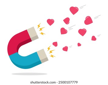 Love magnet power attracting like hearts icon vector flat cartoon graphic illustration image clip art concept