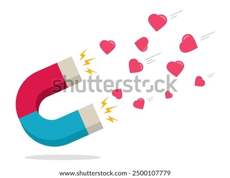 Love magnet power attracting like hearts icon vector flat cartoon graphic illustration image clip art concept