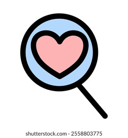 Love magnification glass - clean and modern valentines day icon.