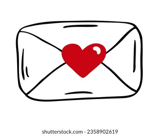 love Mail, envelope with  Red heart. Greeting card for Valentine's Day. Email. Be my Valentine. The 14th of February. Message. Romantic postcard symbol.