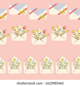 Love Mail Envelopes Vector Seamless Vertical Isolated Borders Set