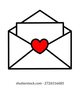 Love mail icon featuring an envelope with heart symbol. Simple modern line illustration for romance, greeting cards, Valentine themes, wedding, and digital messaging concepts.